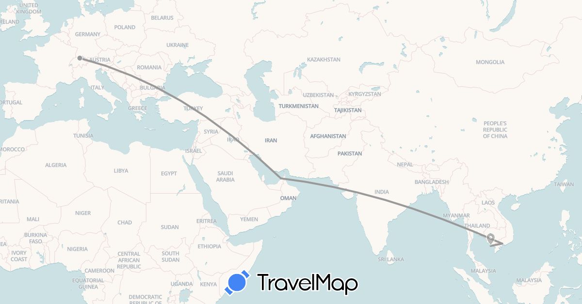 TravelMap itinerary: plane in United Arab Emirates, Switzerland, Vietnam (Asia, Europe)